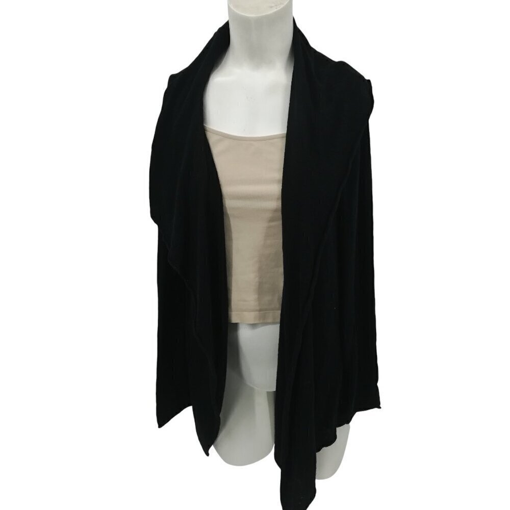 Peruvian Connection Linen Blend Long Sleeve Black Waterfall Cardigan Sweater XS